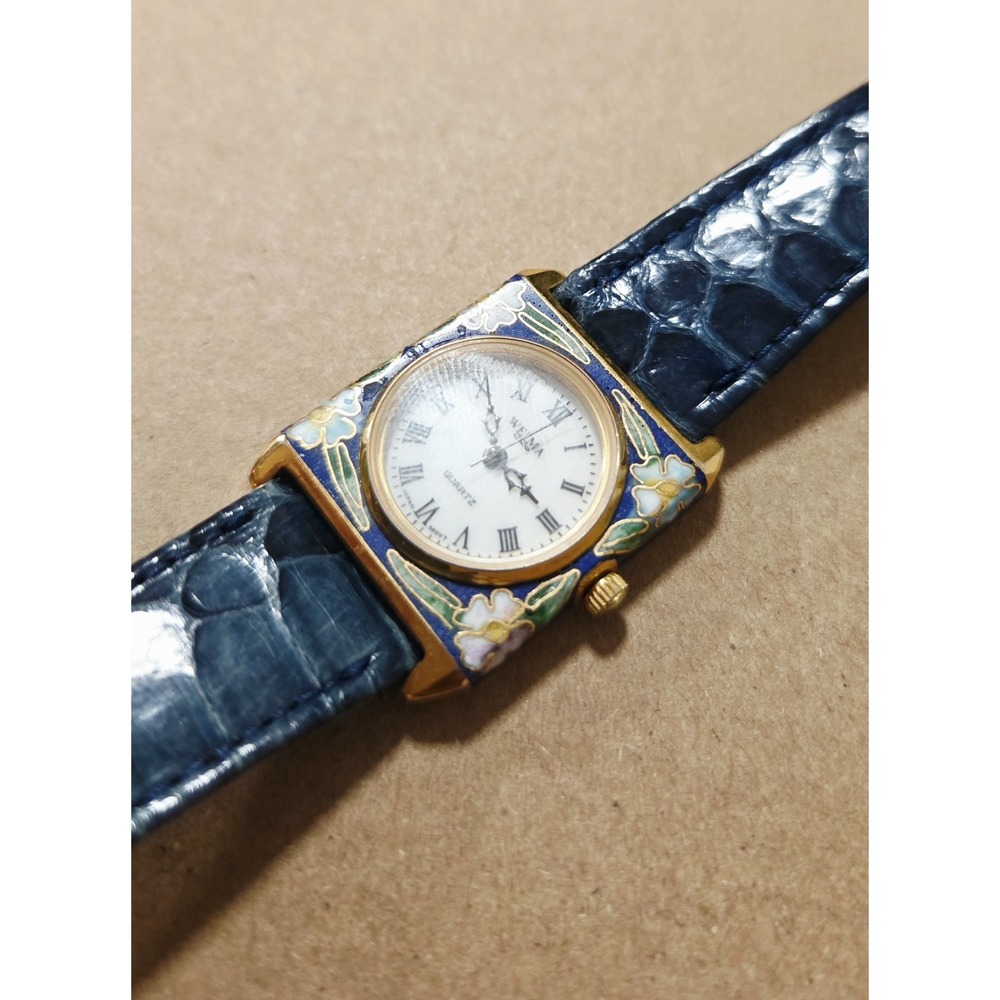 Welma Watch Floral Cloisonné Enamel Case with blue band vintage - not tested